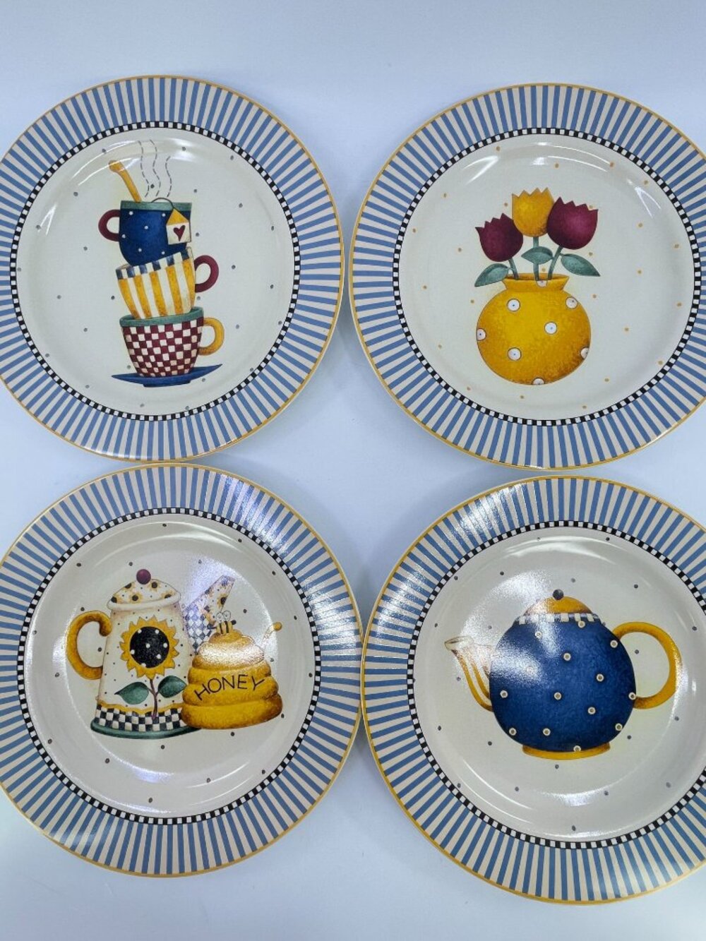vintage sakura "teapots" salad plates set of 4 designer debbie mumm